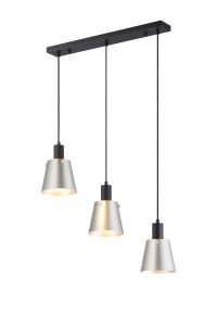 Tera Linear Pendant With 16cm x 14cm Shade, 3 Light E27, Sand Black/Light Grey/Silver Metal Shade