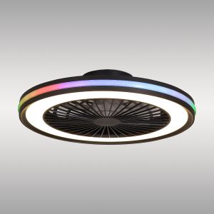 Gamer 53cm 60W LED Dimmable White/RGB Ceiling Light With Built-In 26W DC Reversible Fan, c/w Remote Control, 4200lm, Black