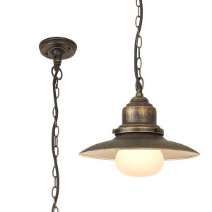 Zonic 32cm Pendant, 1 x E27, IP44, Black/Brushed Gold/Opal, 2yrs Warranty