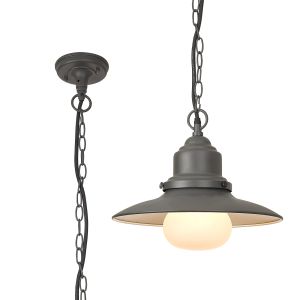 Zonic 32cm Pendant, 1 x E27, IP44, Dark Grey/Black/Opal, 2yrs Warranty