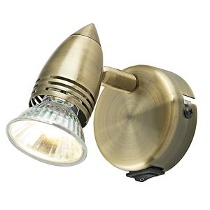 Gemini 1 Light GU10 Antique Brass Adjustable Swivel Head Wall/Ceiling Spotlight With Rocker Switch