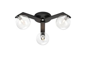 Bagno 51cm Flush Ceiling, 3 Light G9, IP44, Black/Polished Chrome/Clear Smooth Round Glass