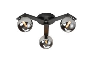 Bagno 51cm Flush Ceiling, 3 Light G9, IP44, Black/Polished Chrome/Smoke Smooth Round Glass