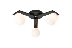 Bagno 51cm Flush Ceiling, 3 Light G9, IP44, Black/Polished Chrome/Opal Smooth Tubular Glass