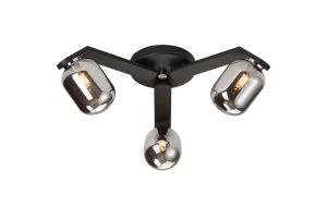 Bagno 51cm Flush Ceiling, 3 Light G9, IP44, Black/Polished Chrome/Smoke Smooth Tubular Glass