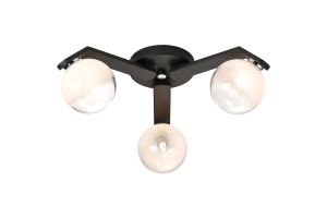 Bagno 51cm Flush Ceiling, 3 Light G9, IP44, Black/Polished Chrome/White Two-Tone Snow Specks Round Glass