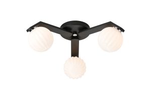 Bagno 51cm Flush Ceiling, 3 Light G9, IP44, Black/Polished Chrome/Opal Round Segment Glass