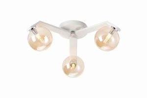 Bagno 51cm Flush Ceiling, 3 Light G9, IP44, White/Polished Chrome/Amber Smooth Round Glass