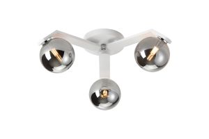 Bagno 51cm Flush Ceiling, 3 Light G9, IP44, White/Polished Chrome/Smoke Smooth Round Glass