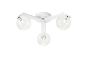 Bagno 51cm Flush Ceiling, 3 Light G9, IP44, White/Polished Chrome/Clear Ribbed Round Glass