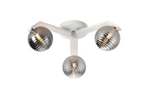 Bagno 51cm Flush Ceiling, 3 Light G9, IP44, White/Polished Chrome/Smoke Ribbed Round Glass