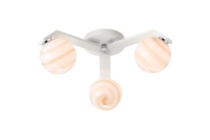 Bagno 51cm Flush Ceiling, 3 Light G9, IP44, White/Polished Chrome/Brown Round Marble Effect Glass