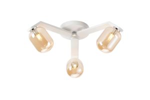 Bagno 51cm Flush Ceiling, 3 Light G9, IP44, White/Polished Chrome/Amber Smooth Tubular Glass