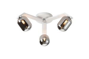 Bagno 51cm Flush Ceiling, 3 Light G9, IP44, White/Polished Chrome/Smoke Smooth Tubular Glass