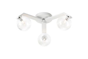 Bagno 51cm Flush Ceiling, 3 Light G9, IP44, White/Polished Chrome/Clear Swirl Round Glass