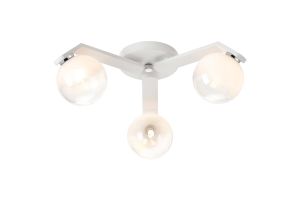 Bagno 51cm Flush Ceiling, 3 Light G9, IP44, White/Polished Chrome/White Two-Tone Snow Specks Round Glass