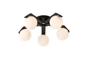 Bagno 54.3cm Flush Ceiling, 5 Light G9, IP44, Black/Polished Chrome/Opal Smooth Round Glass