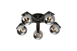 Bagno 54.3cm Flush Ceiling, 5 Light G9, IP44, Black/Polished Chrome/Smoke Smooth Round Glass