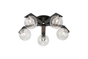 Bagno 54.3cm Flush Ceiling, 5 Light G9, IP44, Black/Polished Chrome/Clear Ribbed Round Glass