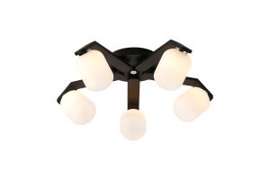 Bagno 54.3cm Flush Ceiling, 5 Light G9, IP44, Black/Polished Chrome/Opal Smooth Tubular Glass