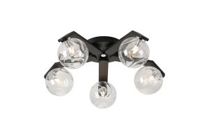 Bagno 54.3cm Flush Ceiling, 5 Light G9, IP44, Black/Polished Chrome/Clear Waved Round Glass