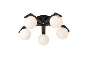 Bagno 54.3cm Flush Ceiling, 5 Light G9, IP44, Black/Polished Chrome/Opal Round Segment Glass