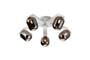 Bagno 54.3cm Flush Ceiling, 5 Light G9, IP44, White/Polished Chrome/Smoke Smooth Tubular Glass