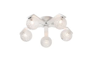 Bagno 54.3cm Flush Ceiling, 5 Light G9, IP44, White/Polished Chrome/Clear Cross Pattern Round Glass