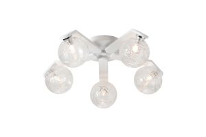 Bagno 54.3cm Flush Ceiling, 5 Light G9, IP44, White/Polished Chrome/Clear Dune Effect Round Glass