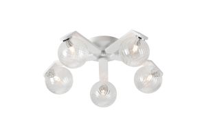 Bagno 54.3cm Flush Ceiling, 5 Light G9, IP44, White/Polished Chrome/Clear Swirl Round Glass