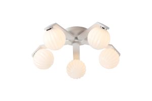 Bagno 54.3cm Flush Ceiling, 5 Light G9, IP44, White/Polished Chrome/Opal Round Segment Glass