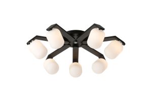 Bagno 64.5cm Flush Ceiling, 7 Light G9, IP44, Black/Polished Chrome/Opal Smooth Tubular Glass