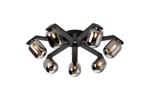 Bagno 64.5cm Flush Ceiling, 7 Light G9, IP44, Black/Polished Chrome/Smoke Smooth Tubular Glass