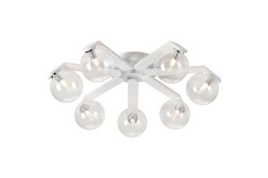 Bagno 64.5cm Flush Ceiling, 7 Light G9, IP44, White/Polished Chrome/Clear Smooth Round Glass