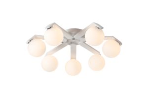 Bagno 64.5cm Flush Ceiling, 7 Light G9, IP44, White/Polished Chrome/Opal Smooth Round Glass