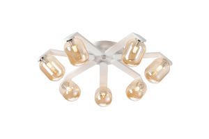 Bagno 64.5cm Flush Ceiling, 7 Light G9, IP44, White/Polished Chrome/Amber Smooth Tubular Glass