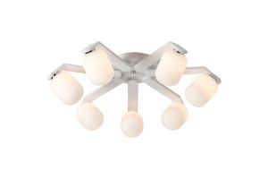 Bagno 64.5cm Flush Ceiling, 7 Light G9, IP44, White/Polished Chrome/Opal Smooth Tubular Glass