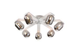 Bagno 64.5cm Flush Ceiling, 7 Light G9, IP44, White/Polished Chrome/Smoke Smooth Tubular Glass