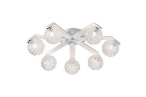 Bagno 64.5cm Flush Ceiling, 7 Light G9, IP44, White/Polished Chrome/Clear Cross Pattern Round Glass