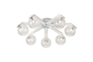 Bagno 64.5cm Flush Ceiling, 7 Light G9, IP44, White/Polished Chrome/Clear Swirl Round Glass