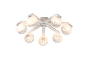 Bagno 64.5cm Flush Ceiling, 7 Light G9, IP44, White/Polished Chrome/White Two-Tone Snow Specks Round Glass