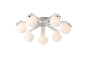 Bagno 64.5cm Flush Ceiling, 7 Light G9, IP44, White/Polished Chrome/Opal Round Segment Glass