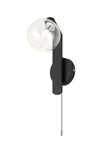Bagno Wall Lamp, 1 Light G9, IP44, Black/Polished Chrome/Clear Smooth Round Glass
