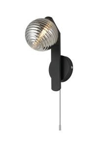 Bagno Wall Lamp, 1 Light G9, IP44, Black/Polished Chrome/Smoke Ribbed Round Glass