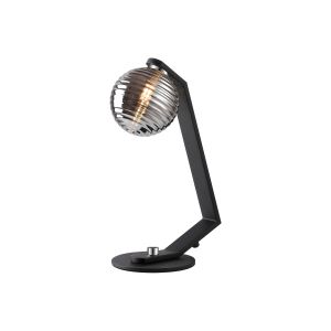 Bagno Table Lamp, 1 Light G9, Black/Polished Chrome/Smoke Ribbed Round Glass