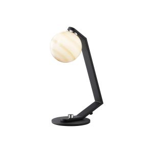 Bagno Table Lamp, 1 Light G9, Black/Polished Chrome/Brown Round Marble Effect Glass