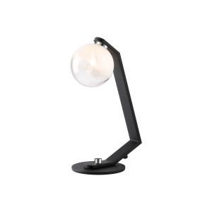 Bagno Table Lamp, 1 Light G9, Black/Polished Chrome/White Two-Tone Snow Specks Round Glass