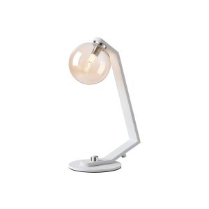 Bagno Table Lamp, 1 Light G9, White/Polished Chrome/Amber Smooth Round Glass