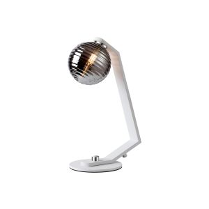Bagno Table Lamp, 1 Light G9, White/Polished Chrome/Smoke Ribbed Round Glass