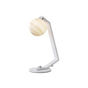 Bagno Table Lamp, 1 Light G9, White/Polished Chrome/Brown Round Marble Effect Glass